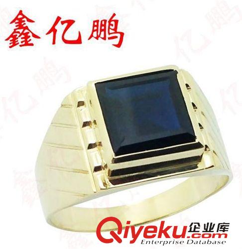 戒指系列 18K黃金鑲tr藍寶石戒指男士板戒 經(jīng)典簡約大方深藍色 zp原始圖片2