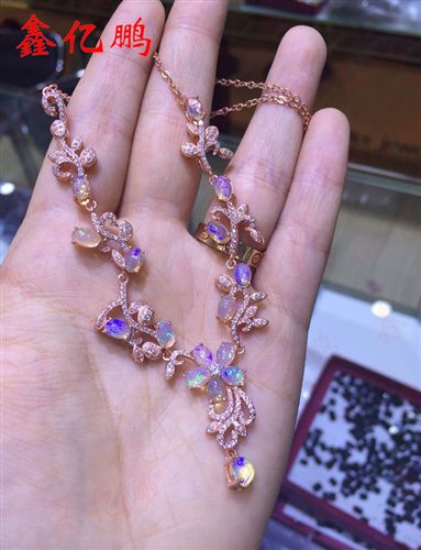 項鏈系列 925純銀鑲tr歐泊項鏈吊墜女 4X6MM反火彩 時尚流行百搭款 tj原始圖片2