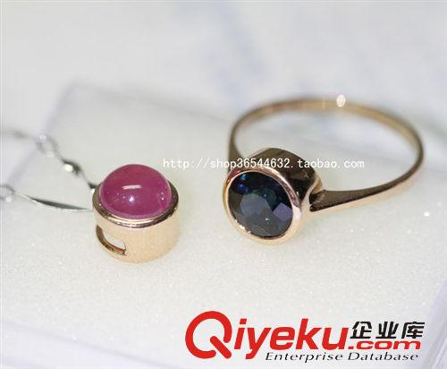 藍寶石套裝 批發(fā)18K黃金玫瑰金天然紅藍寶戒指吊墜女首飾套裝 貴重彩寶 正品原始圖片2