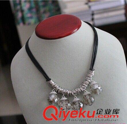 鎖骨項鏈 精致復古高貴大水晶寶石短款皮繩項鏈衣服裙子搭配飾品掛飾鎖骨鏈原始圖片2