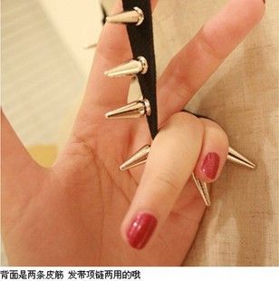 頭飾 歐美朋克風釘子皮質鉚釘項鏈 多功能手鏈發(fā)帶