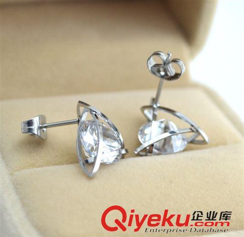 2015新款1月 新款立體環鑲鉆玫瑰金水晶耳釘女韓版時尚簡約百搭鈦鋼飾品耳針原始圖片2