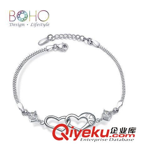 手鏈 925純銀愛心手鏈 韓版情侶時尚首飾品 韓國外貿出口手飾  批發原始圖片2