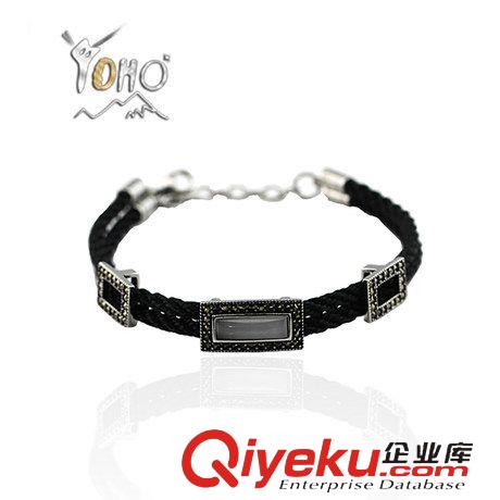 手鐲 BOHO貓眼石手鏈 編織皮繩手鏈 歐美簡約飾品 鈦鋼女士手鏈 復古潮