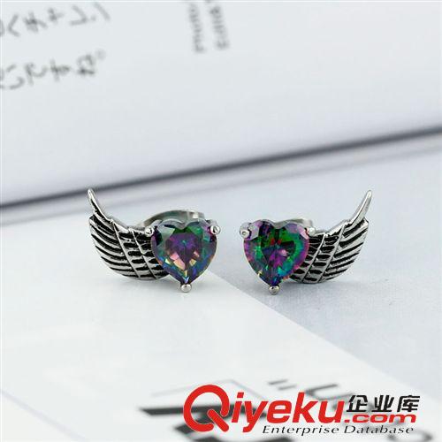 精鋼耳釘 BOHO精品批發(fā) 韓版情侶耳飾 韓國(guó)時(shí)尚愛心翅膀耳釘 鈦鋼飾品對(duì)裝原始圖片2
