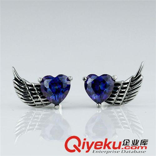 精鋼耳釘 BOHO精品批發(fā) 韓版情侶耳飾 韓國(guó)時(shí)尚愛心翅膀耳釘 鈦鋼飾品對(duì)裝原始圖片3
