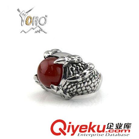 精鋼戒指 BOHO鈦鋼復(fù)古男士龍紅寶石戒指 歐美時(shí)尚潮流飾品 zp批發(fā) 爆款原始圖片2