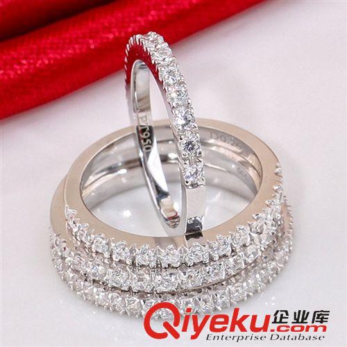 戒指區(qū) 批發(fā)925純銀滿鉆戒指 歐美風(fēng)滿圍直排鉆鍍鉑金主鉆副戒 加盟代理