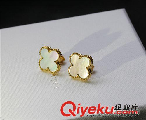 四葉草區 廠家批發黑瑪瑙四葉草耳釘 S925純銀鍍金歐美時尚女王款gd耳飾