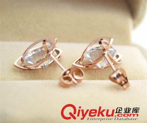 1月新款 新款立體環(huán)鑲鉆玫瑰金水晶耳釘女韓版時(shí)尚簡約百搭鈦鋼飾品耳針原始圖片3