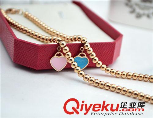 11月新款 出廠價佛珠吊心扉實心手鏈 18K玫瑰金手鏈 彩金女鈦鋼韓版手鏈