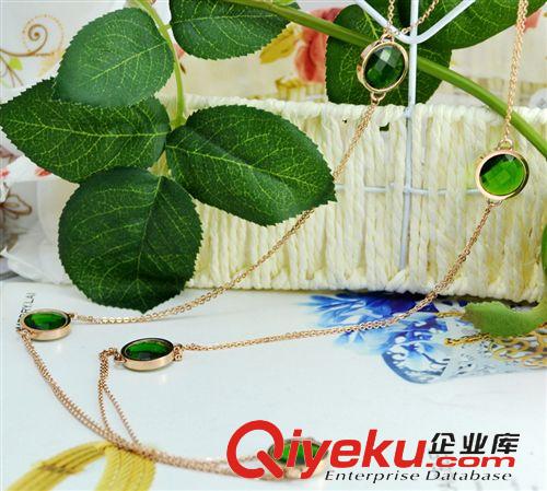 鈦鋼秋冬毛衣鏈  工廠新款低價(jià)銷售 藍(lán)寶石玫瑰金毛衣鏈 雙層鏈項(xiàng)鏈 14彩金長鏈