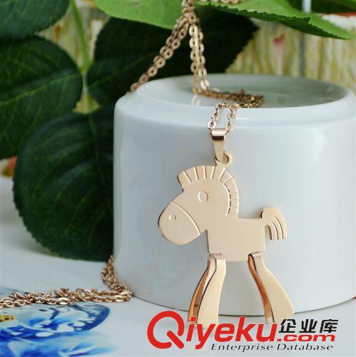 鈦鋼秋冬毛衣鏈  小木馬項鏈毛衣鏈長款韓國時尚百搭復(fù)古女短款鎖骨鏈韓版鈦鋼項鏈原始圖片3