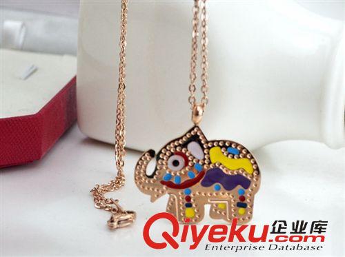 鈦鋼秋冬毛衣鏈  新款毛衣鏈大牌經(jīng)典 鈦鋼鍍18K玫瑰金名族風(fēng)大象 韓國(guó) 頸鏈短鏈原始圖片2
