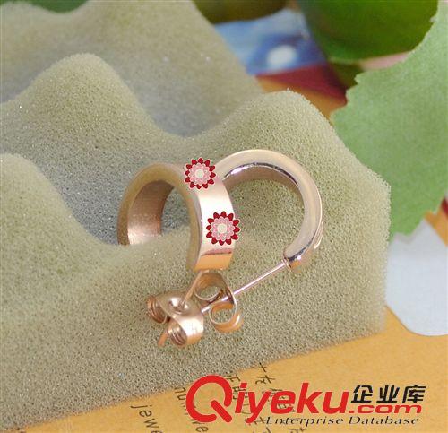 鈦鋼玫瑰金耳環  工廠價銷售 半圓螺釘耳環玫瑰金鈦鋼鍍K18 耳釘 玫瑰金耳釘原始圖片2