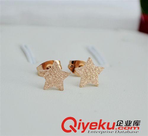 鈦鋼玫瑰金耳環  韓版磨砂鏤空星星耳釘女鍍18K玫瑰金鈦鋼飾品耳飾耳環防過敏