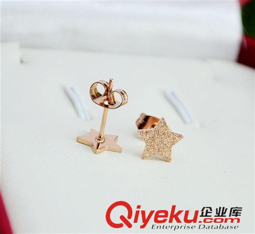 鈦鋼玫瑰金耳環  韓版磨砂鏤空星星耳釘女鍍18K玫瑰金鈦鋼飾品耳飾耳環防過敏原始圖片2