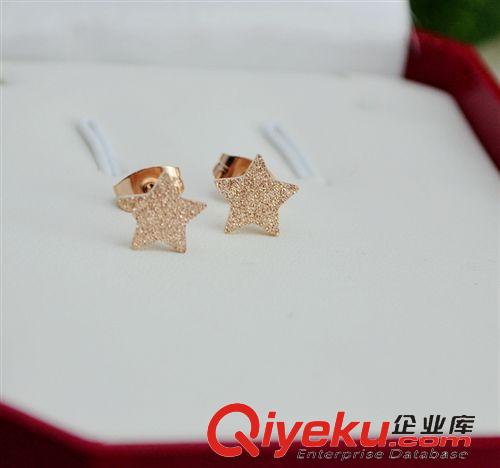 鈦鋼玫瑰金耳環  韓版磨砂鏤空星星耳釘女鍍18K玫瑰金鈦鋼飾品耳飾耳環防過敏原始圖片3