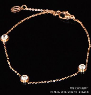 鈦鋼玫瑰金手鏈  大S同款水晶鉆石裸鉆單鉆14K彩金超細(xì)玫瑰金手鏈韓版