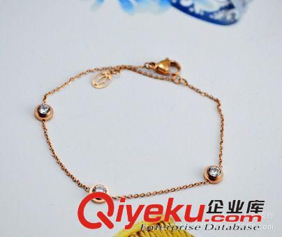 鈦鋼玫瑰金手鏈  大S同款水晶鉆石裸鉆單鉆14K彩金超細(xì)玫瑰金手鏈韓版