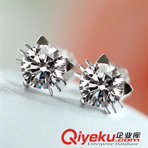 S925純銀 — 耳飾 情人節(jié)禮物 925純銀貓耳釘 女 時尚韓版耳飾 防過敏可愛純銀品原始圖片2