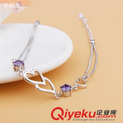 手鐲 經典千足銀手鏈批發(fā) 時尚韓版鑲水晶女式手鏈 心相印手飾 熱銷