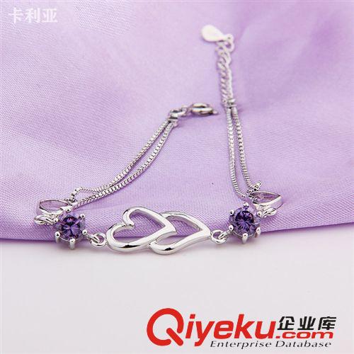 手鐲 經典千足銀手鏈批發(fā) 時尚韓版鑲水晶女式手鏈 心相印手飾 熱銷