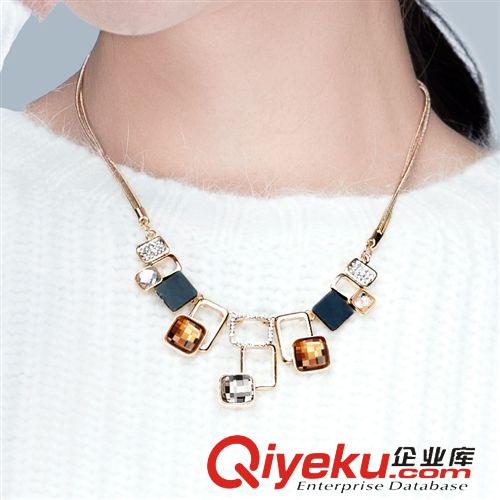 火爆上新 時尚新款項鏈 復古gd水晶項飾  批發代發歐美幾何形項鏈原始圖片3