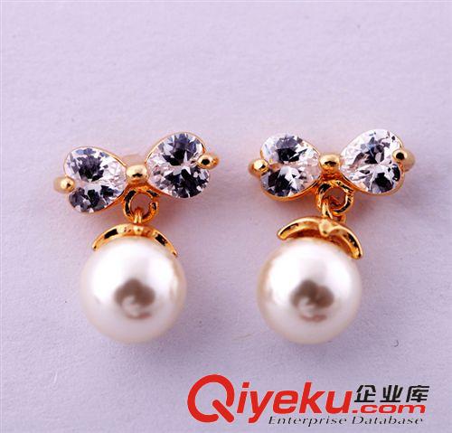 施華洛K金系列 青島日韓國時尚耳飾品批發(fā) 925銀針奧地利水晶14k金蝴蝶結(jié)女耳環(huán)原始圖片3