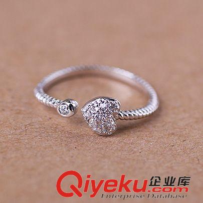 9月份新款更新 s925純銀戒指 開口女士單戒 愛心鑲鉆婚戒 韓版時尚首飾批發(fā)正品原始圖片2