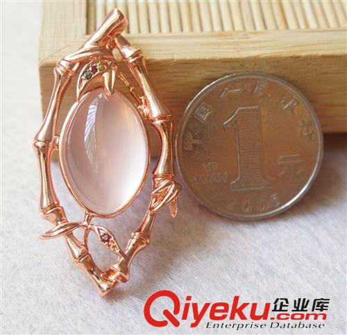 吊墜 tj直銷 tr粉晶芙蓉石吊墜鑲玫瑰金 廠家批發