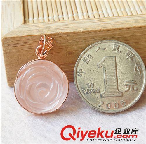 吊墜 tj直銷 tr粉晶芙蓉石吊墜鑲玫瑰金 廠家批發