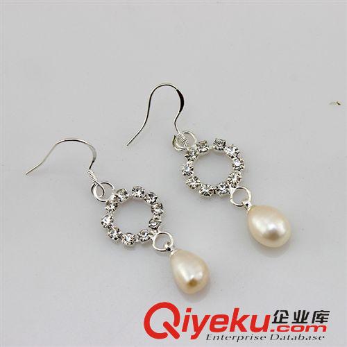 珍珠耳飾-Pearl ear ornament 珍珠耳環(huán) 7mm帶鉆耳圈耳環(huán) 外貿(mào)出口首飾 140824