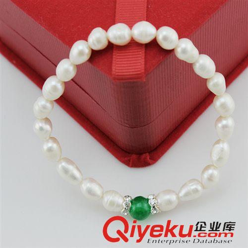 珍珠手鏈-Pearl bracelet 珍珠手鏈 外貿(mào)出口首飾 6mm米型羅紋瑪瑙隔鉆手鏈 140638原始圖片2