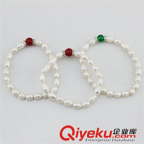 珍珠手鏈-Pearl bracelet 珍珠手鏈 外貿(mào)出口首飾 6mm米型羅紋瑪瑙隔鉆手鏈 140638原始圖片3