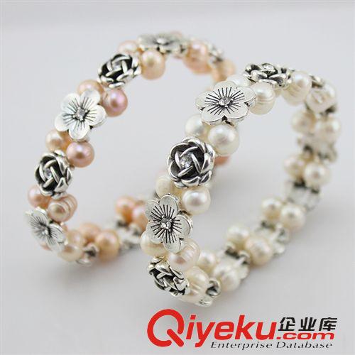 珍珠手鏈-Pearl bracelet 卓偉珍珠 泰銀手鏈梅花型 5-6mm沖頭珍珠手鏈 飾品批發(fā)131202