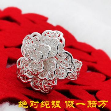 仿銀系列 原創(chuàng)手工飾品民族風(fēng)玫瑰花戒指990純銀女鏤空開口銀指環(huán)送女友