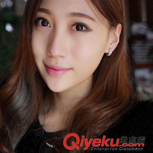 【耳 扣】 楚銀美925純銀 女款gd耳釘耳飾 韓國可愛雙排鉆V字心形耳扣耳環原始圖片3