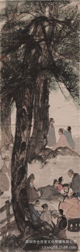 現(xiàn)代書畫名家F 【廠家批發(fā)gf名家字畫】傅抱石 柳畔62.4x53.3