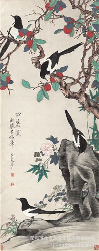 現代書畫名家Y 【倉吉堂藝品 gf名家字畫批發】于非闇  四喜圖67×170