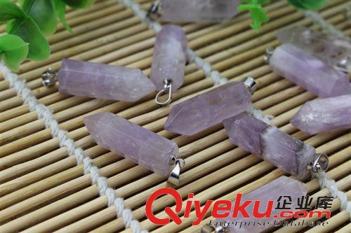 吊墜／吊牌 盛記寶石 8*26mmtr粉晶 紫晶六角柱吊墜DIY飾品配件一件起批