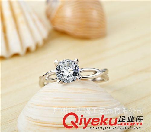 戒指 中鴻首飾 純銀飾品 925純銀戒指女 超閃八心八箭四爪結(jié)婚鉆戒