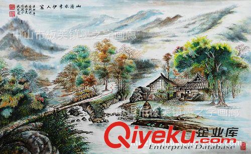 國畫 墨之字畫純手繪中國畫 山水畫批發(fā)定制 2m辦公室客廳迎客松國畫
