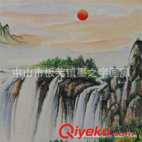 國畫 客廳墻壁裝飾掛畫 六尺山水風(fēng)景國畫 風(fēng)水畫 純手繪 旭日東升原始圖片2