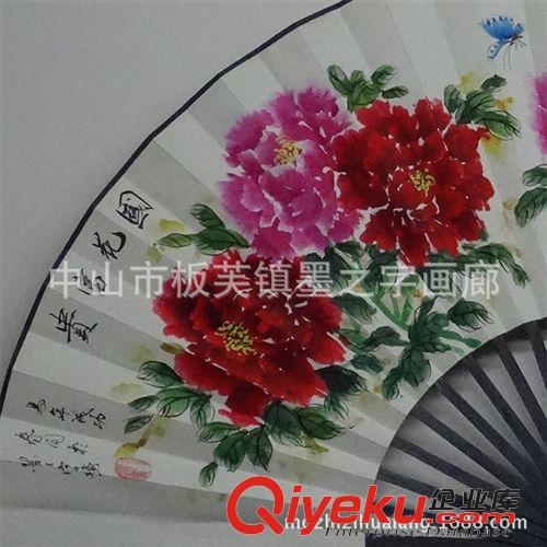手繪折扇 個(gè)性家居藝術(shù)擺飾 純手繪富貴牡丹字畫(huà)大掛扇 裝飾掛扇絹面扇
