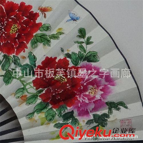 手繪折扇 個(gè)性家居藝術(shù)擺飾 純手繪富貴牡丹字畫(huà)大掛扇 裝飾掛扇絹面扇