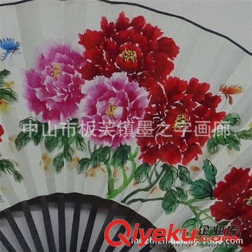 手繪折扇 家居個(gè)性裝飾擺飾 純手繪牡丹畫(huà)大掛扇 批發(fā)定制