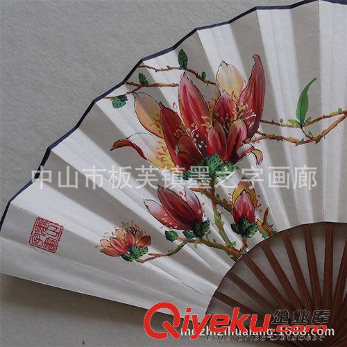手繪折扇 10寸灑金宣 手繪折扇定做 男女創(chuàng)意禮品竹扇