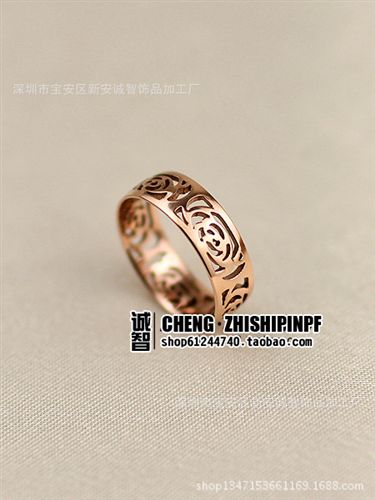 316鈦鋼 工廠批發(fā) 尹恩惠李秀妍同款鏤空茶花戒指 韓版鏤空玫瑰寬戒指原始圖片2