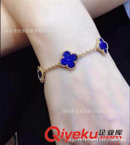 熱銷推薦 gd定制925純銀鍍18K金青石五花單花手鏈四葉草項鏈手鏈耳環批發